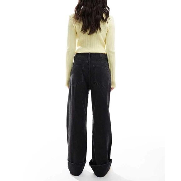 ASOS Pull&Bear Wide-Leg Turn Up Jeans in Black (Size 12/Large) - Picture 2 of 13